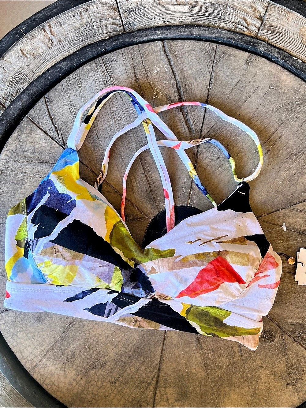 CALIA Ruch Back Bikini Top Abstract Bikini Top in White Size Medium NWT